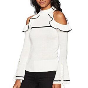 XOXO Colorblock Bell Sleeve Cold Shoulder Sweater